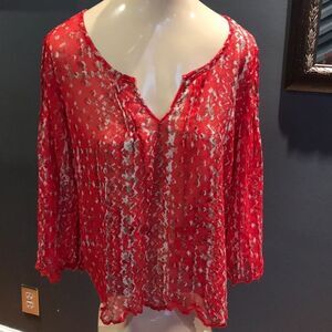 Jessica Simpson red print semi-sheer boho top NWT